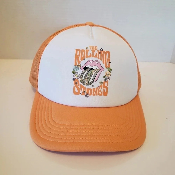 The Rolling Stones  American Eagle Mens Orange/White Mesh,Snapback Trucker Hat. - Picture 2 of 7